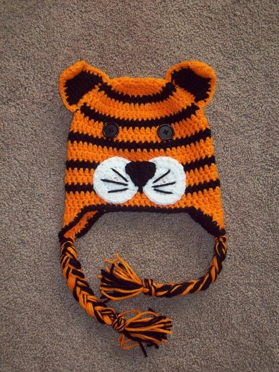 Crochet Tiger Animal Hat or Beanie Great for by CritterCapsByJenn