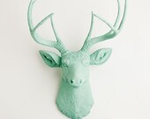 Faux Deer Head - The Eleanor - Seafoam Green Resin Deer Head- Deer Antlers Mounted- Faux Head Wall Mount