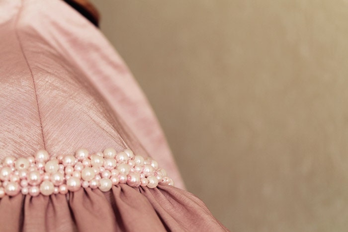 Luxury Pale Pink Pearls Taffeta Bolero Jacket - Hand Emroidered Wedding Bridal Pink Gray Bolero - Custom Order - Ollegoria