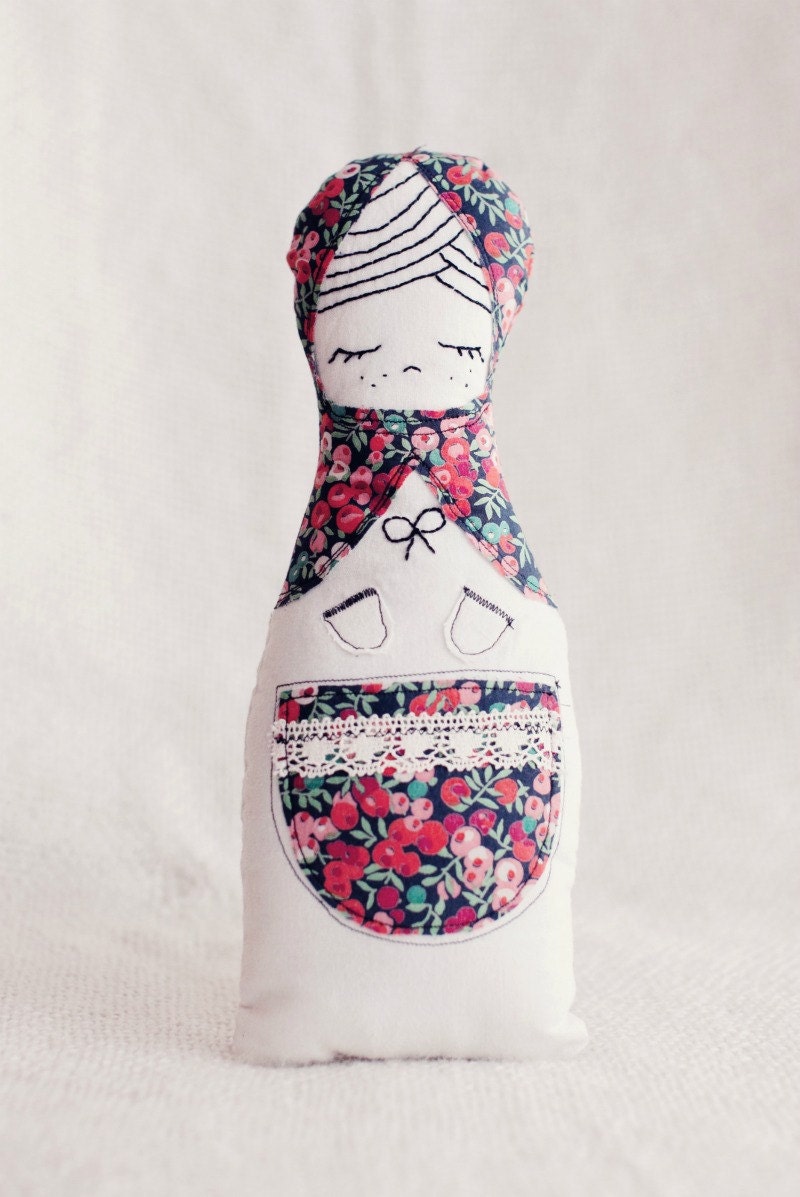 Russian inspired Matryoshka cloth doll - beautiful handmade softie cloth art doll with hand embroidery