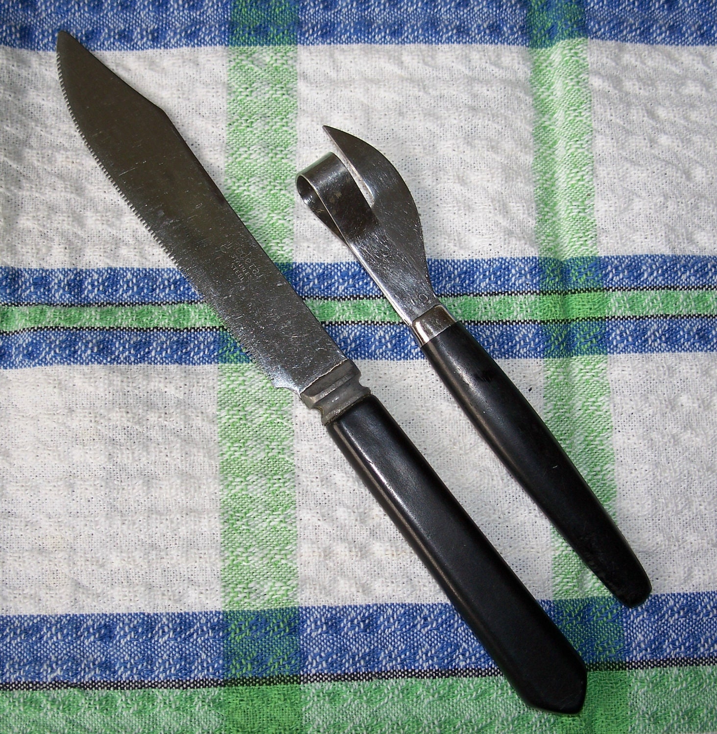 Can Opener and Kitchen Knife - Black Bakelite Handles