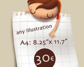 Any illustration A4, 8.25" x 11.7". Original illustration digital art print