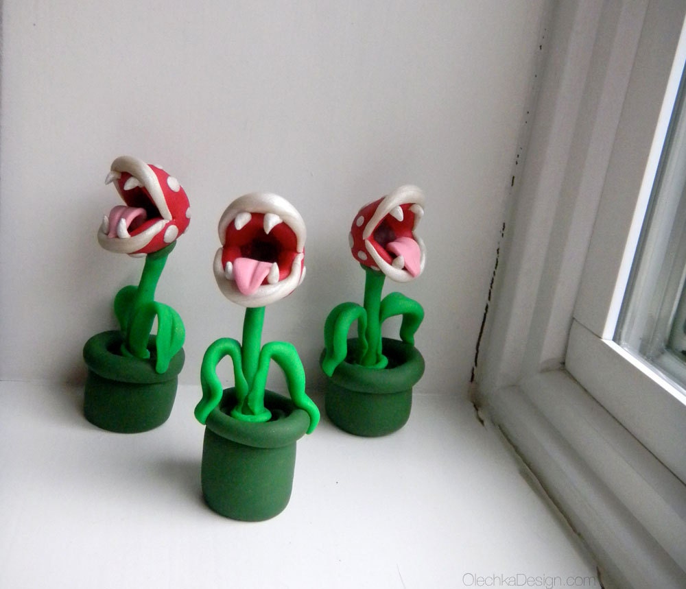 Piranha Plant Sculpture, Geek, Super Mario Bros, Nintendo, Polymer Clay