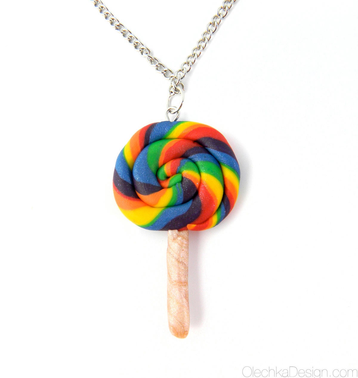 Rainbow Lollipop Necklace - Polymer Clay