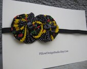 Zigzag pattern headband -- 1960s feel fabric headband with black, yellow, red pattern -- ready to ship