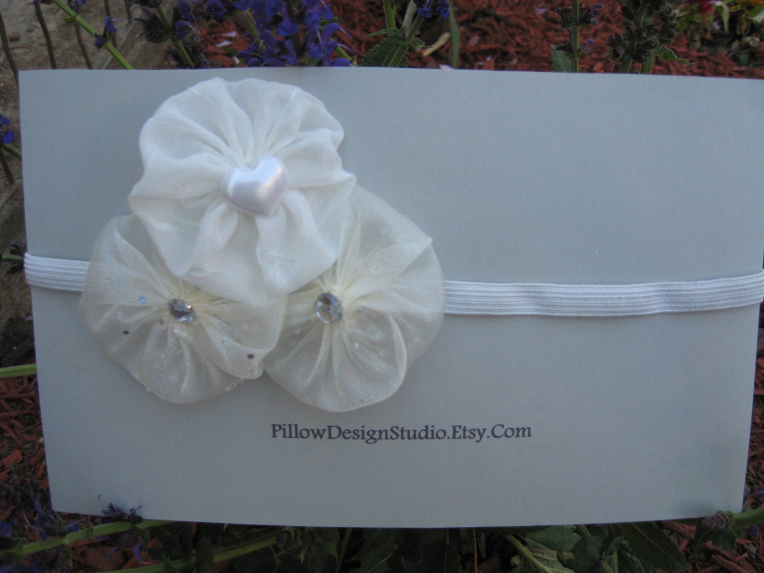 Flower girl headband -- sparkly white head band with white heart, rhinestones
