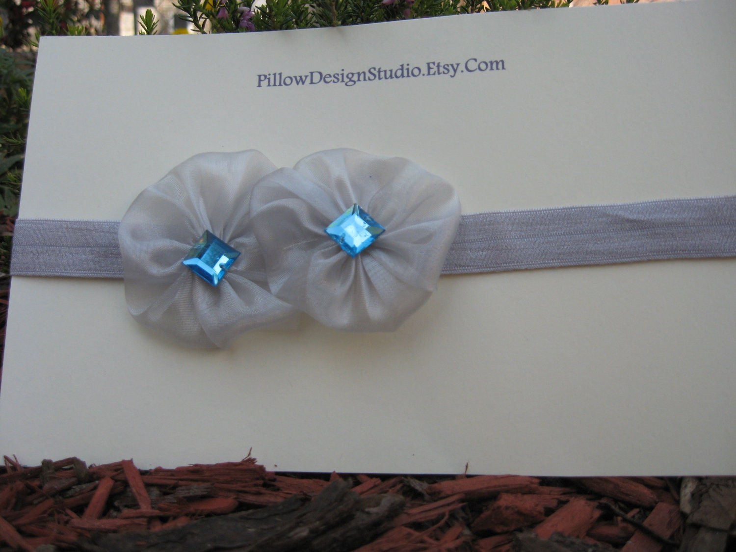 Flower girl headband silver, blue -- Silver and tiffany blue rhinestone head band for wedding flower girls