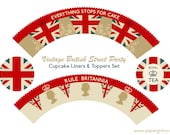 INSTANT DOWNLOAD Printable Retro Royal British Tea Party Cupcake Wrappers & Toppers Set Il_170x135
