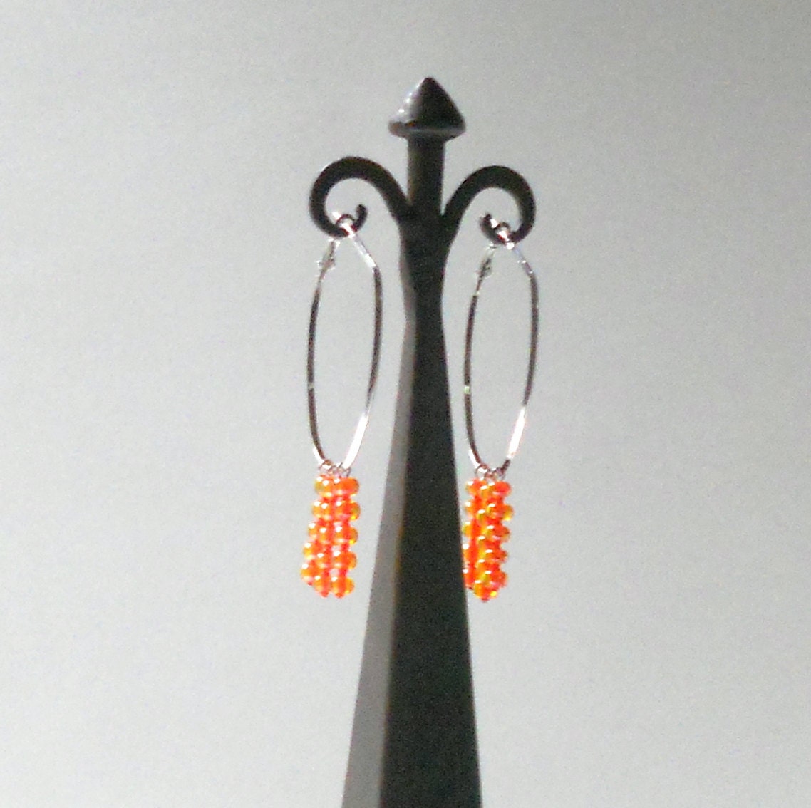 Neon Orange Earrings Silver Hoop Extra Large Beaded Hoops Fashion Jewelry Dangle Tangerine Summer Dangles