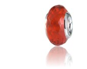July Birthstone Ruby Beveled Glass Charm Bead Sterling Silver Core Fits Most Brands of European Bead Bracelets