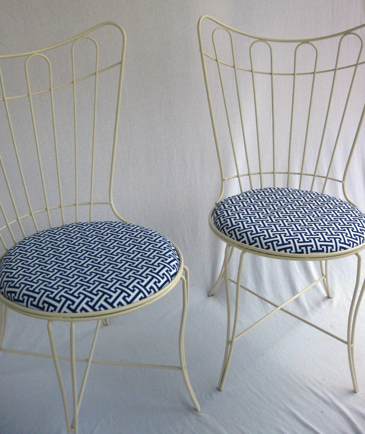 Vintage Mid Century Metal Cafe Chairs with Upholstered Seats  SHIPPING INCLUDED