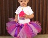 BERRY BLISS SET--Birthday Girl Tutu Skirt and Cupcake Onesie Set with Free Flower Clip, Newborn,1st, 2nd, 3rd, 4th, 5th Birthday