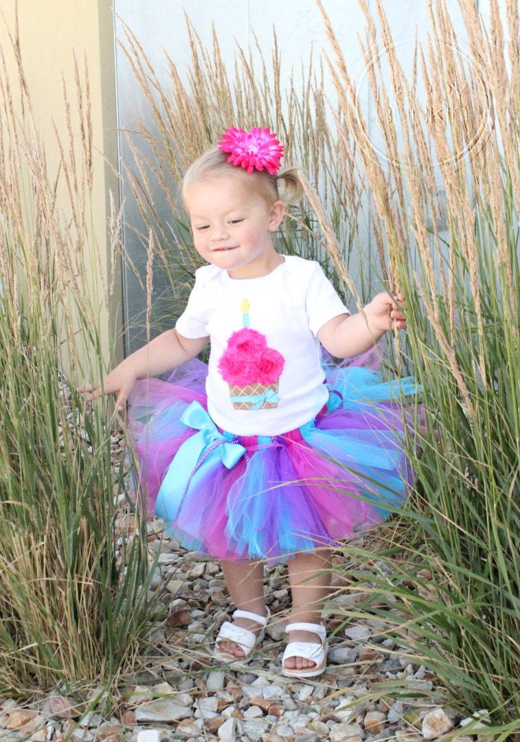 COTTON CANDY SET--Birthday Girl Tutu Skirt and Cupcake Onesie Set with Free Flower Clip, Newborn,1st, 2nd, 3rd, 4th, 5th Birthday