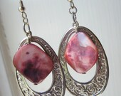 Pink Shell Earrings - Silver Jewelry - Oval Hoops - Summer Fashion - PRETTY PINK PONIES Team