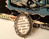Mary Shelly's Frankenstein Victorian Literature Antiqued Bronze Book Page Necklace