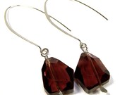 Sterling Silver Kite Cut Garnet Dangle Drop Earrings Hammered Forged Boho Style