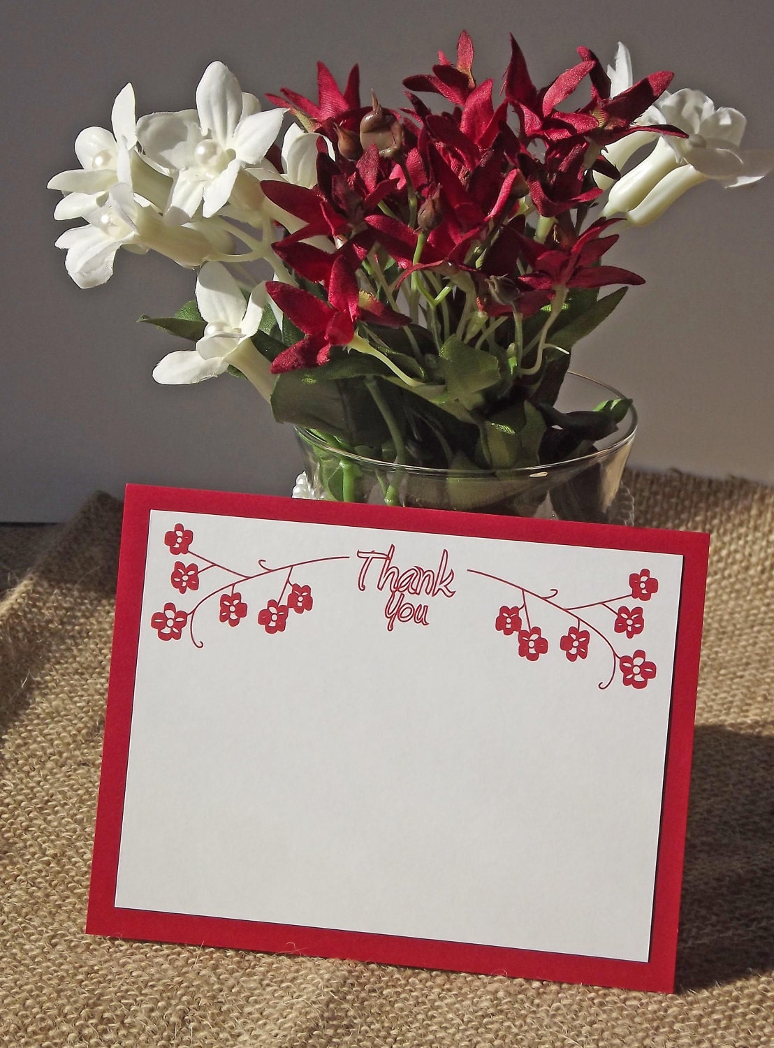 Flat Celtic Flower Vine Thank You Cards on white cardstock, printed, with A2 Envelopes - Set of 12