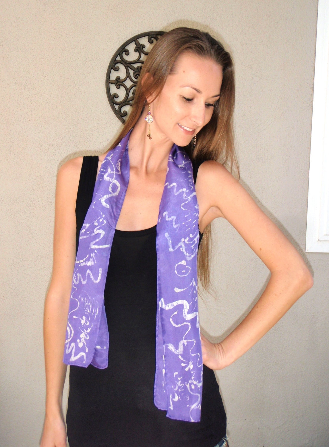 SALE Lilac / purple silk batik scarf / headband abstract handmade