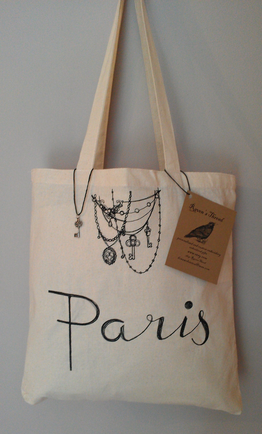 Paris Cotton Canvas Tote Bag Paris Design Embroidery