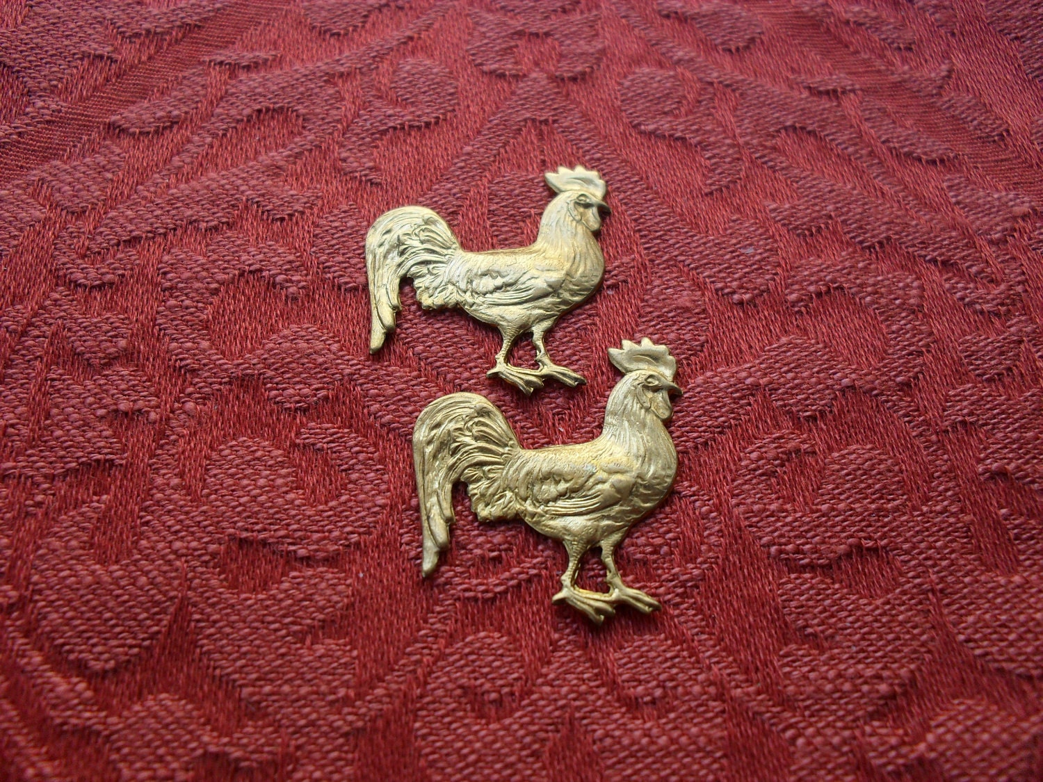 2 Vintage Brass Rooster Chicken Stampings ... B - 14