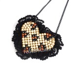 Racey Lacey Leopard Crystal Encrusted Necklace Lace Edge - Huge List of Colour Options - Animal Print Love Heart - Rockabilly - Psychobilly