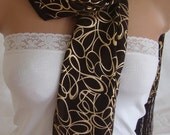 Custom Designed Gold Patterned High Quality Fabric Chocolate Brown Women Shawl Scarf with Fringe