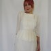 Vintage 1970's Cream Sheer Dress with Front Pleating Detail and Ruffle Around Waist