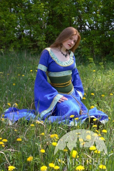 SALE Medieval Blue Dress and Corset Belt "Mistress Of The Hills"