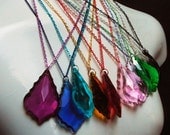 Multicolor Rainbow Custom Crystal Pendant Necklace w/ Coordinating Color Chain French Cut