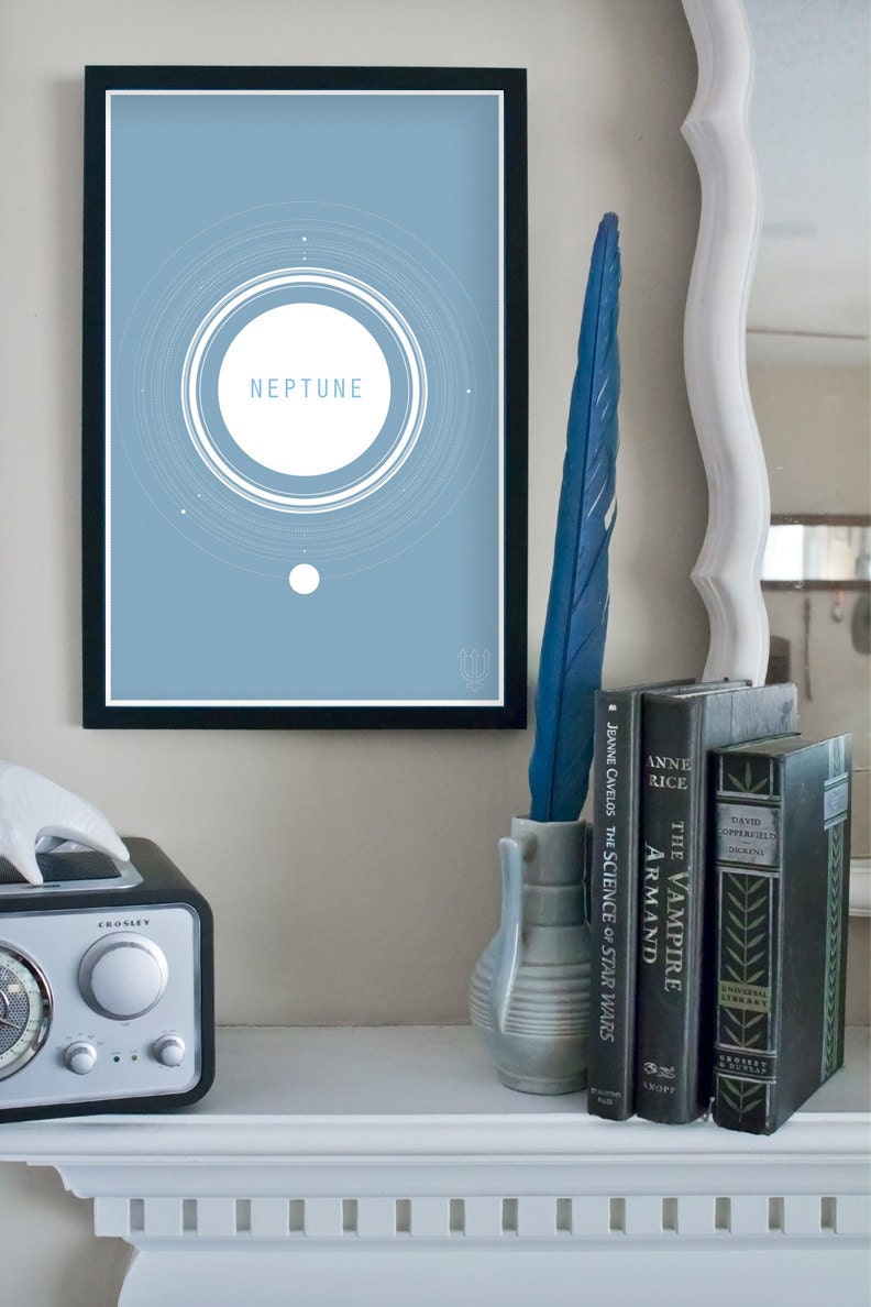 The Planets Series: Neptune and its Moons - Scientific Infographic Minimalist Poster Art