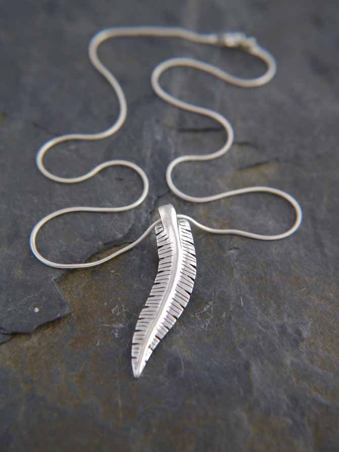 Handmade Recycled Fine Silver Feather Pendant Necklace