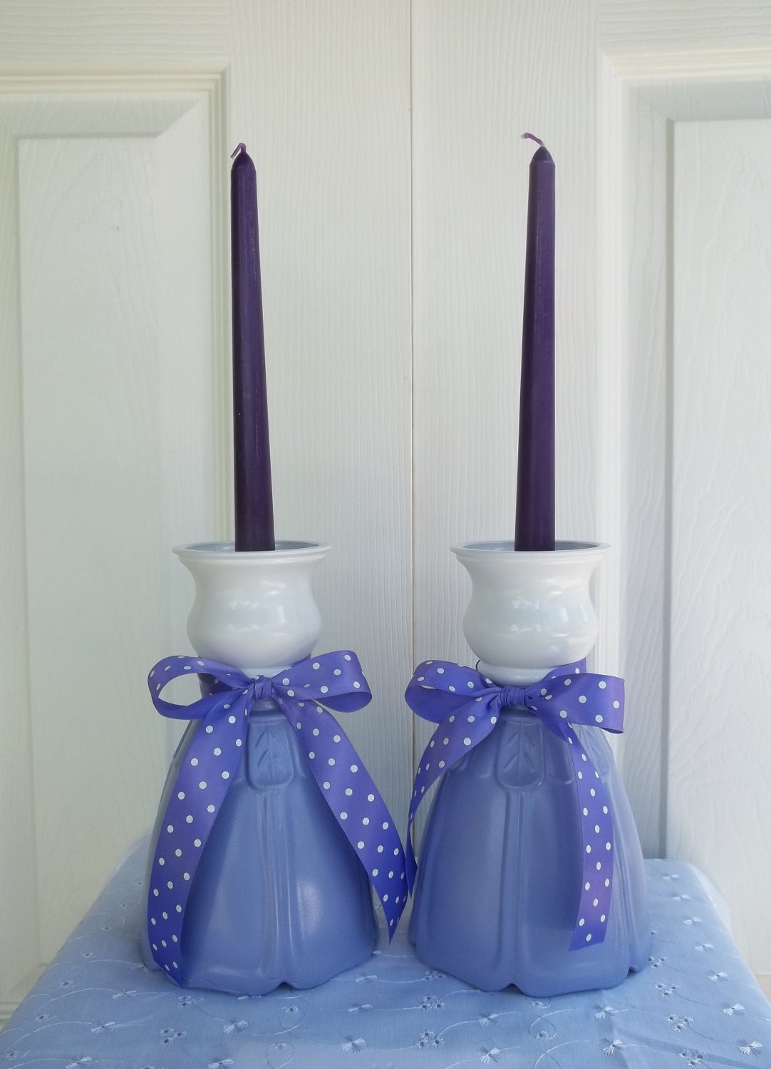 Candle Holder For Her Glass Purple and White Wedding Candles Custom Candle Holder Votive Candle Holder Taper Candle Holder