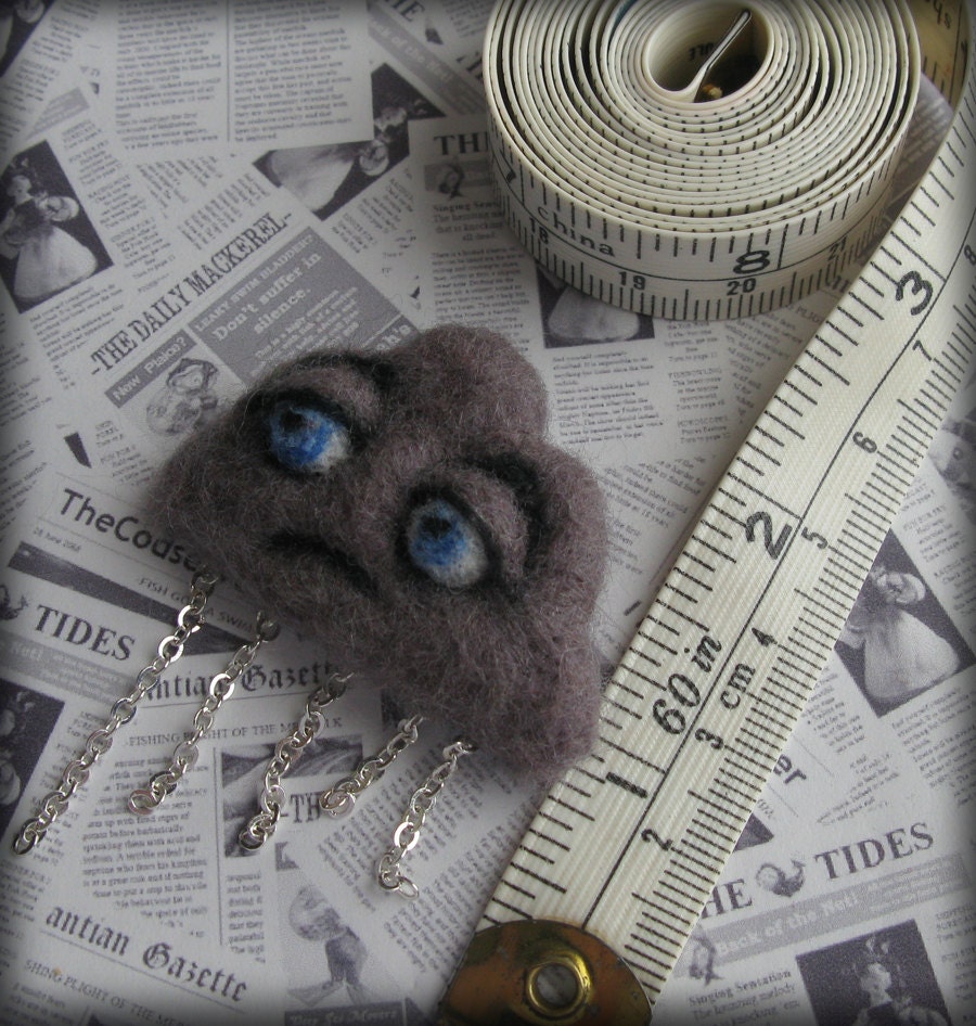 Gloomy Rain Cloud Needle Felted Brooch