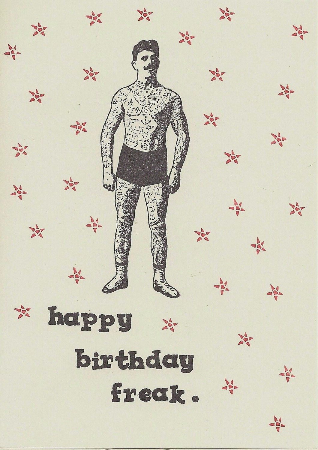 Circus Tattooed Man Sideshow Freak funny handstamped greeting card