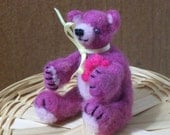 purple handmade OOAK mini teddy bear, sheep wool, needle felted, lamb,primitive