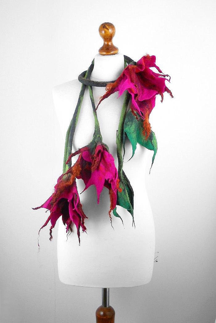 Felted Scarf Necklace Collar Wrap Scarve Felt Nunofelt Nuno felt Silk Silkyfelted Eco shawl Boho Fiber Art