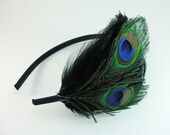 Black Peacock Feather Headband, peacock feathers wedding hair band, peacock hair fascinator, feather accessory for peacock wedding theme