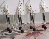 Long Black & Crystal Earrings / vintage beads / Bridal Party of 4-5