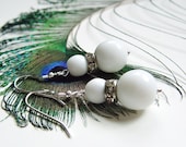 Drop Earrings / White Glass Vintage Beads & Rhinestone Rondelles / Sterling wires