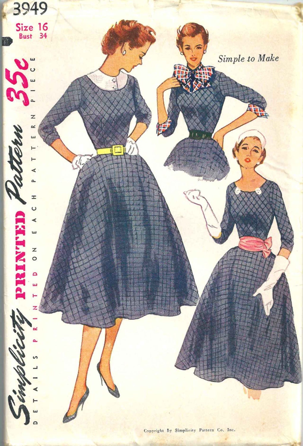 Simplicity Dress Pattern 3949 RARE UNCUT Vintage  size 16 FREE Shipping