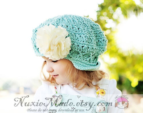 Girls Hat, Crochet Hat, Child Hat, 5T-Preteen Apple Cap Beanie -Robins Egg Blue, Newsboy, Newsgirl, Free US Shipping