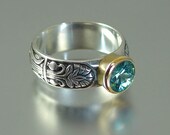ALEXANDRIA ring in silver and 14K gold with Blue Zircon