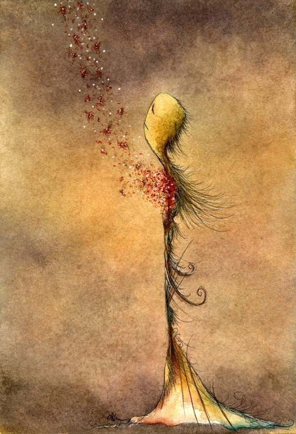 Flight of the Recently Departed 5x7 fine art giclee print reproduction of an original watercolor and ink painting
