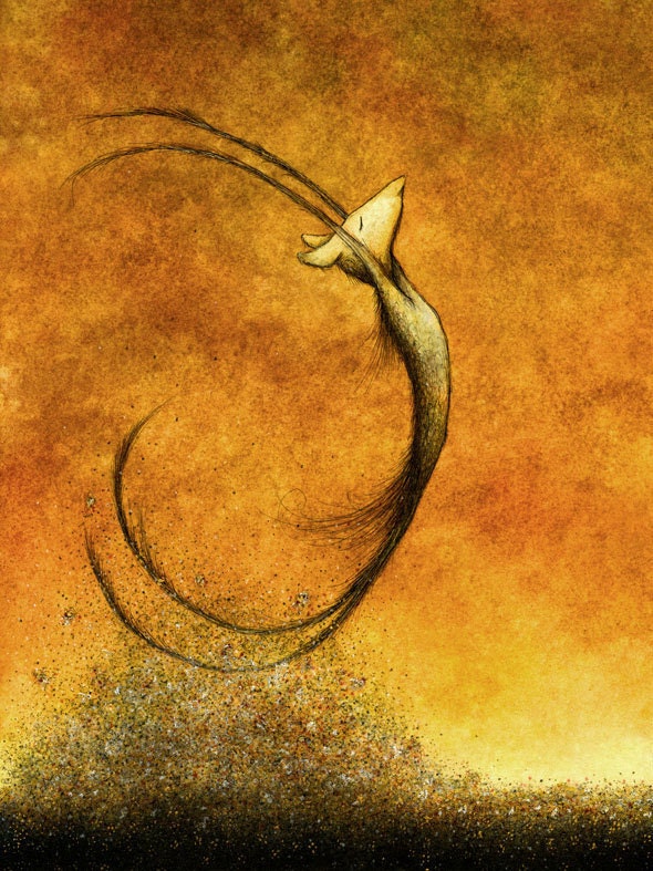 Future Golden Remains 8.5 x 11 fine art giclee print reproduction of an original Charcoal and ink illustration