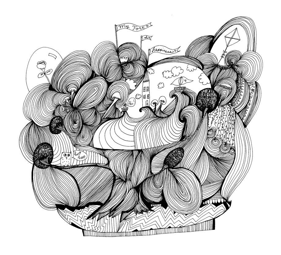 My Fort of Happiness 8x10 Fine Art Archival Print of Original Pen and Ink Drawing