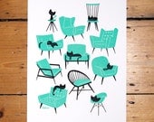 Cat Naps - A4 - 2 colour screenprint