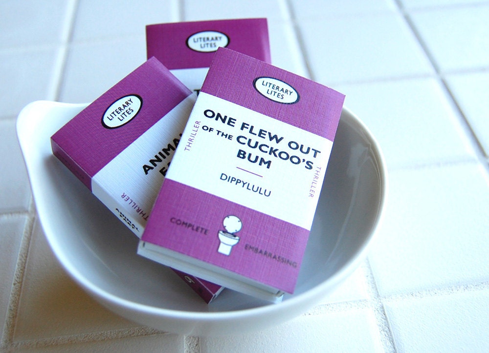 Book lover gag gift matchboxes -- Literary Lites IV -- When the air thickens, so should the plot