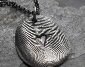 Fingerprint Necklace Fine Silver with Heart in Middle - 1 Charm on Rollo Chain