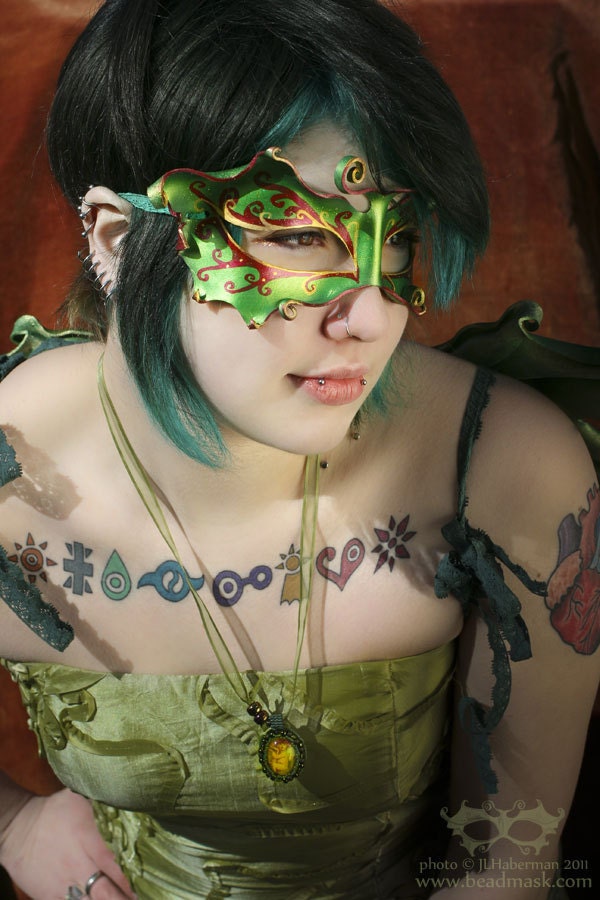 Leather Fairy Mask In Pale Blue -- Halloween Masquerade Faerie Costume