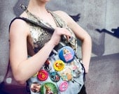 Up-Cycled Denim Fashion Purse with 80's Vintage Buttons & Key Chains by Janice Louise Miller